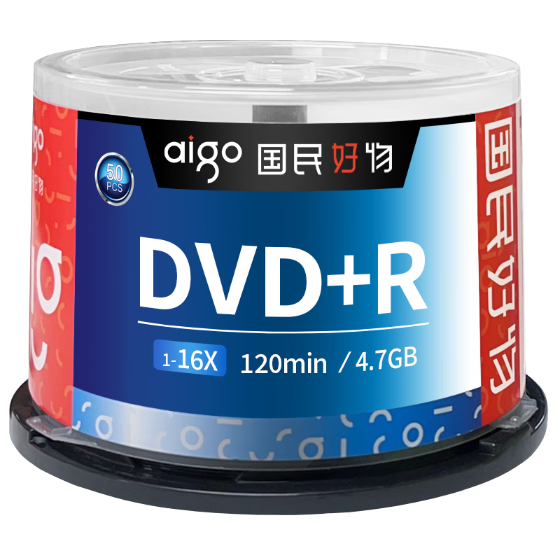 Aigo DVD+R Colorful Series Blank Disc/Burning Disc 16x 4.7GB 50-Pack Barrel