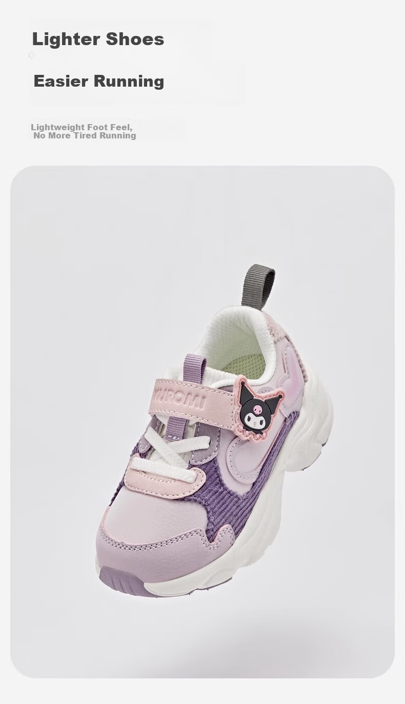 DAVE & BELLA Kuromi Co-Branded Children's Sneakers, Autumn Girls' Antibacterial Non-Slip Shoes for Older Kids 4