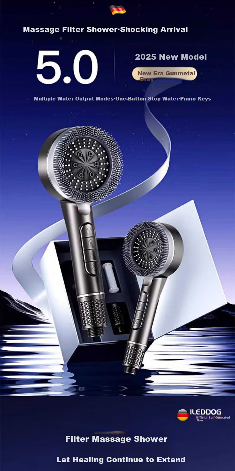 ILeddog [Germany] High-Pressure Shower Head Set with Extra Strong Pressure Bathroom Massage Sprayer TY001 1
