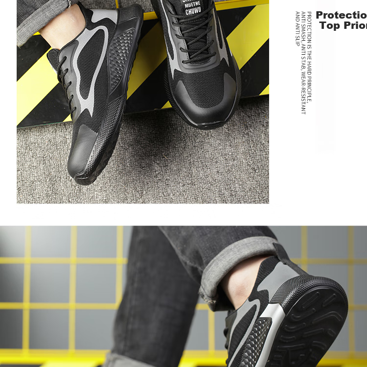 LAOGUANJIA Men's Safety Shoes, Breathable Steel Toe, Anti-Smashing, Puncture-Resistant Work Functional Safety Shoes, Comfortable And Lightweight LA203 Size 44 13