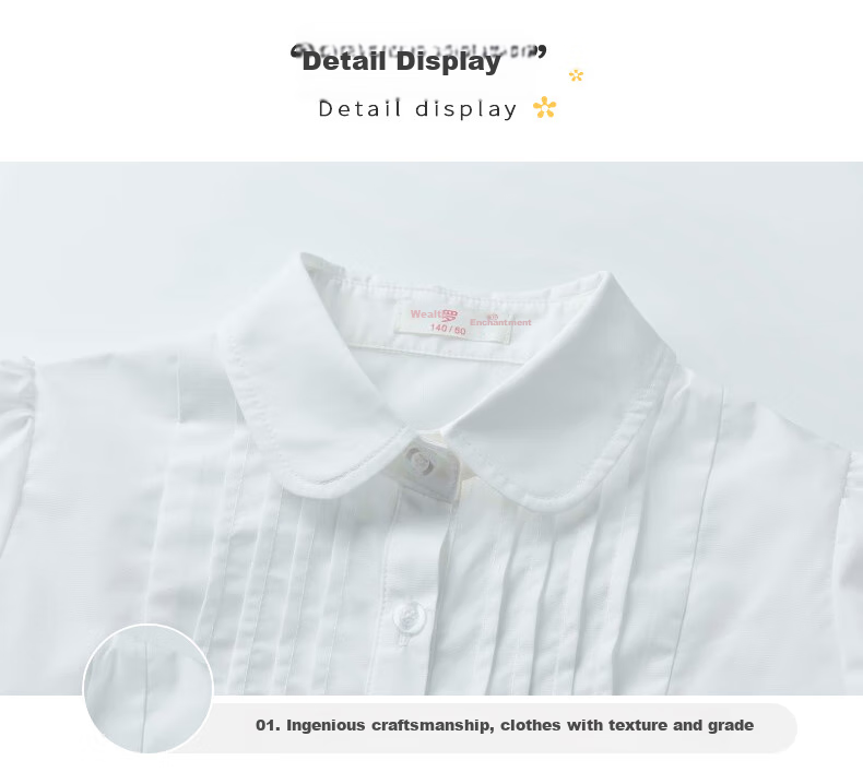 Follow Me Girls' Shirt, Spring And Autumn Academic Style Versatile Casual Long-Sleeve Top, Children's Peter Pan Collar Blouse, White, Size 110 7