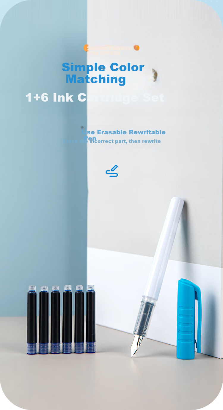COMIX Erasable Posture Correction Fountain Pen 0.38mm Wuhuang Collaboration Erasable Copy Pen 1 Piece EF Fine Nib Erasable Blue Ink Cartridge 4 Pieces EWHGF0100 7