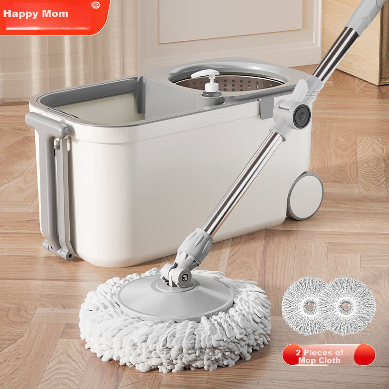 Happy Mom Rotating Mop with 2 Heads, Household All-In No Hand Washing Required, 2025 New Lazy Person's Tool Mop with Bucket And Wheels