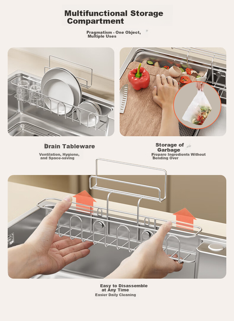 ARROW Kitchen Sink, Large Single Basin, Japanese-Style 304 Stainless Steel Dishwashing And Vegetable Washing Sink, Integrated Basi 12