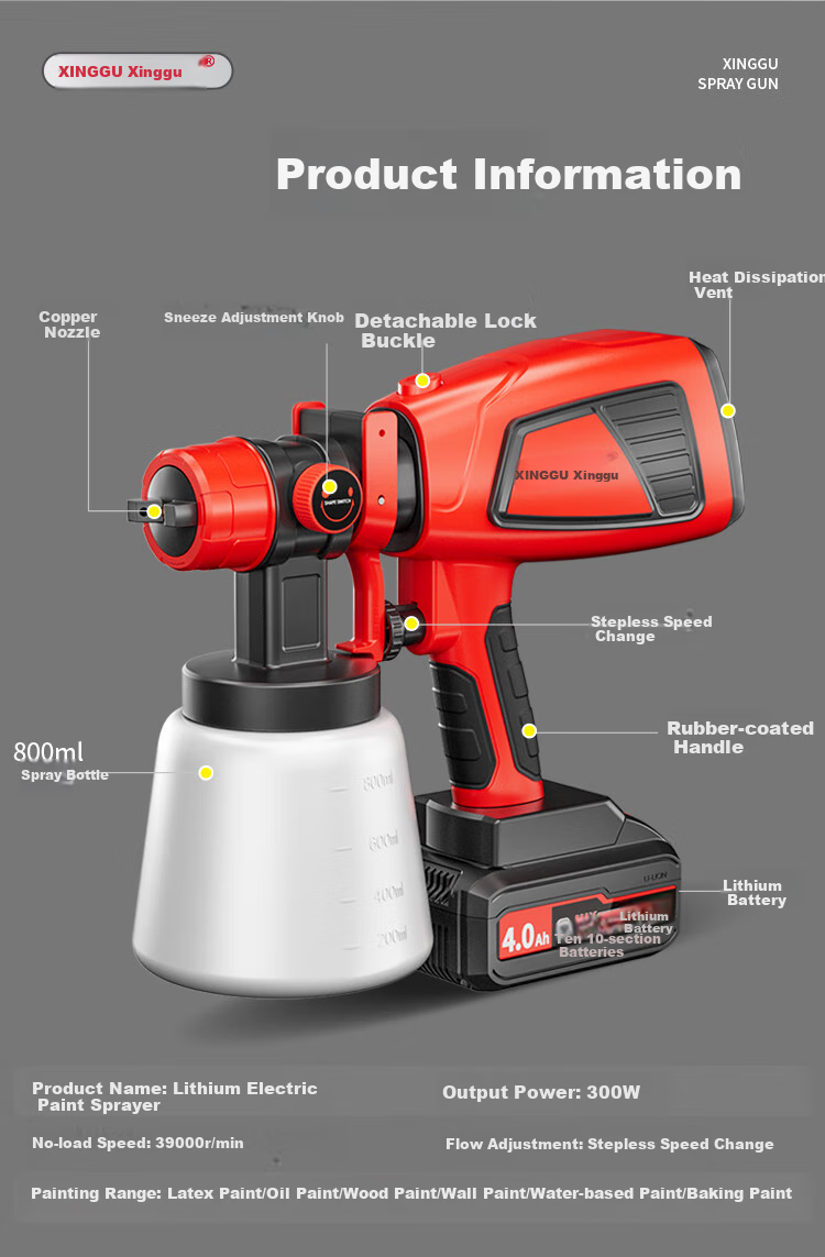 Xinggu Electric Paint Sprayer, Latex Paint Sprayer, Lithium Battery Paint Gun, Wall Painting Tool, Handheld Spray Bottle, High Atomization Single 25