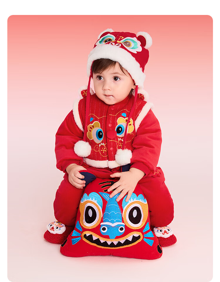 Balabala [balaOne] Baby Cotton-Padded Romper Red New Year Greeting Outfit Infant Clothing 10