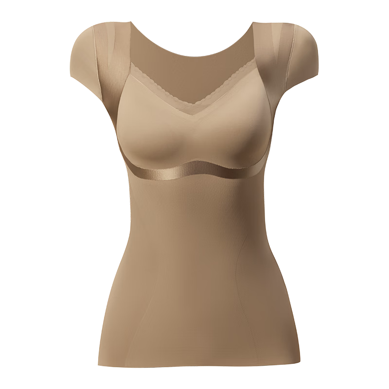 GRACEWELL Shaping Thermal Slimming Vest Tummy Control Push-Up Bra-Free Brushed Anti-Static Oatmeal XL