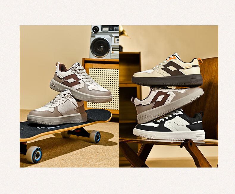 LOTTO Men's Autumn Leather Sports Sneakers Casual Student Versatile Shoes Light Oatmeal 41 7