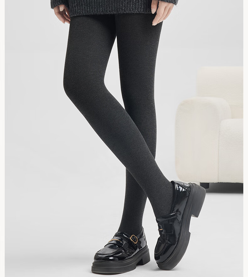 Youkeshu Women's Vertical Stripe Thickened Thermal Leggings Autumn Winter Slimming Cotton Pants Gray 2