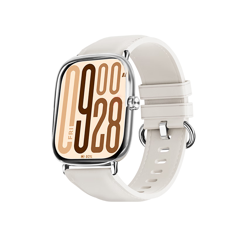 CangHua Genuine Leather Watch Strap Compatible with Xiaomi Redmi Watch 4, Redmi Watch 6/5, Fashionable Smart Sports Watch Band, White