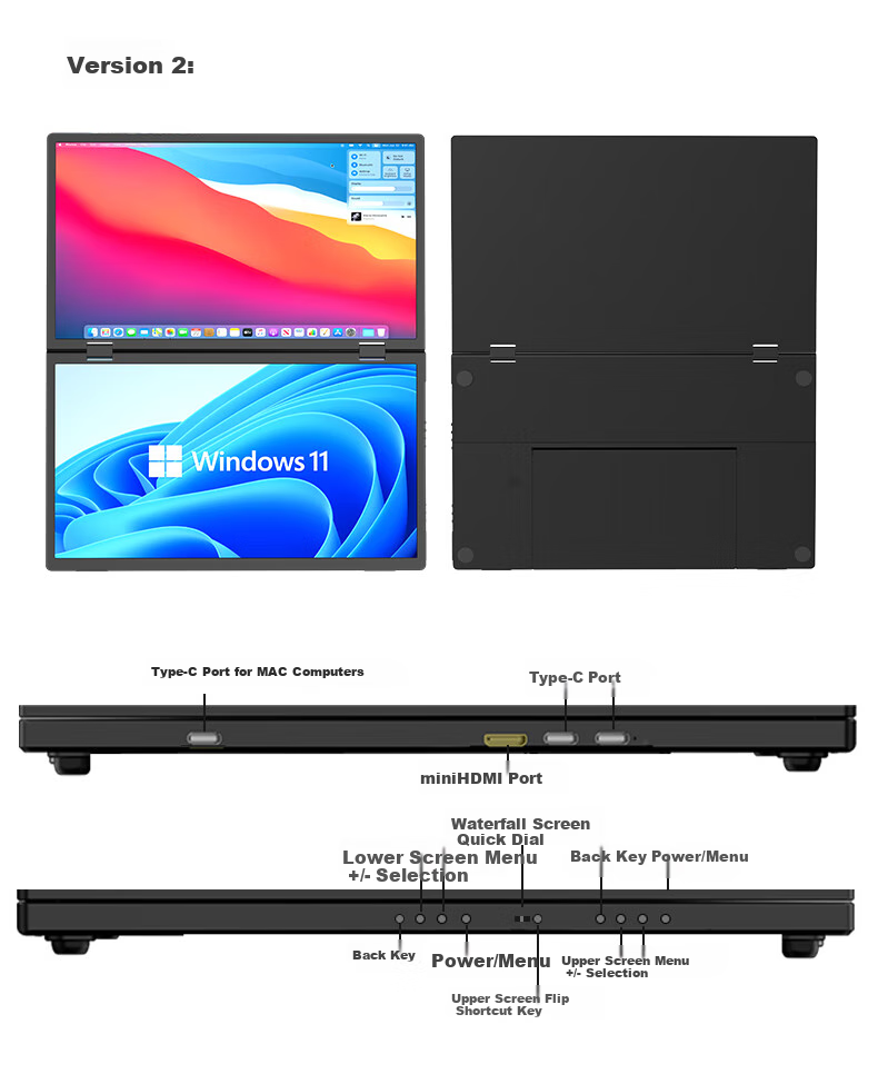 Eimio 15.6-Inch Foldable Dual-Screen Portable Display, Extendable Three-Screen Laptop Touch Secondary Screen for Office, Stock Trading And Gaming, Large Display E10T 15