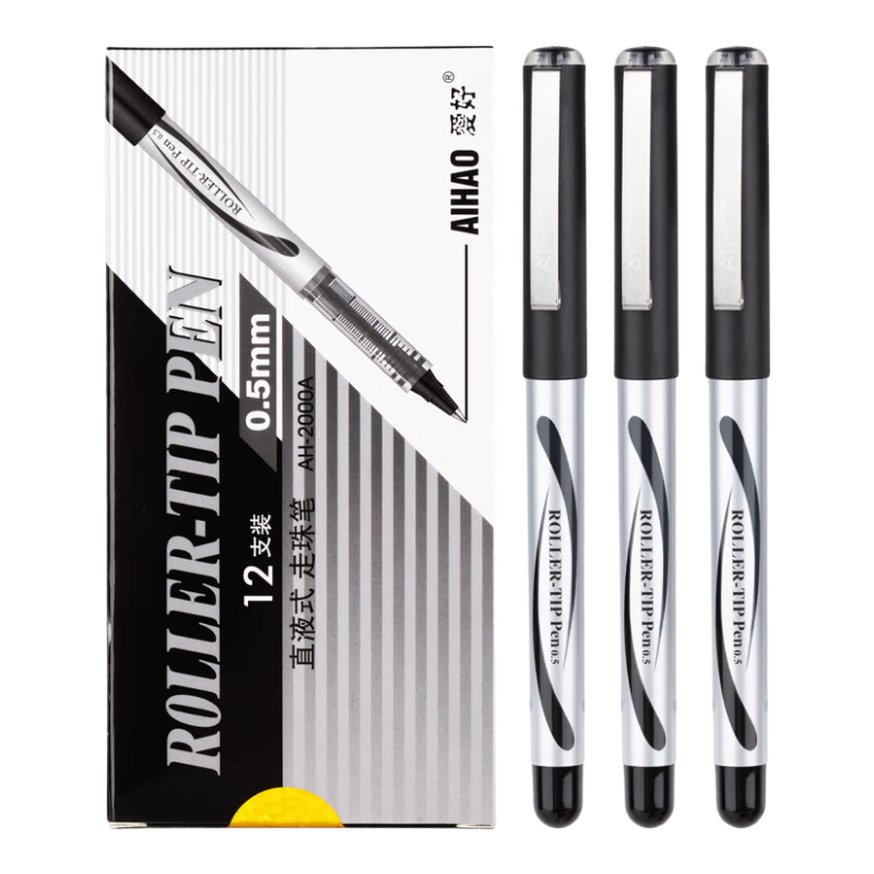 AIHAO Signature Pen, 0.5mm Black, Direct Liquid Rollerball Pen, Bullet Tip, Office Use, Water-Based Ink, Large Capacity Direct Liquid Pen, AH2000