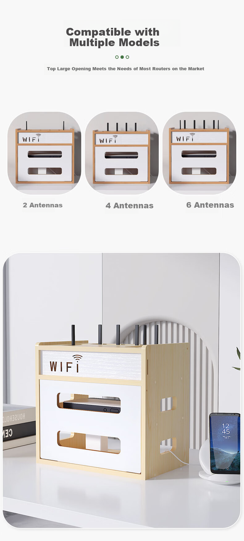 Shuranjia Router Storage Box, Power Strip Holder, Set-Top Box And Optical Modem Shelf, Density Board, Cherry Wood Color, 05-4 3