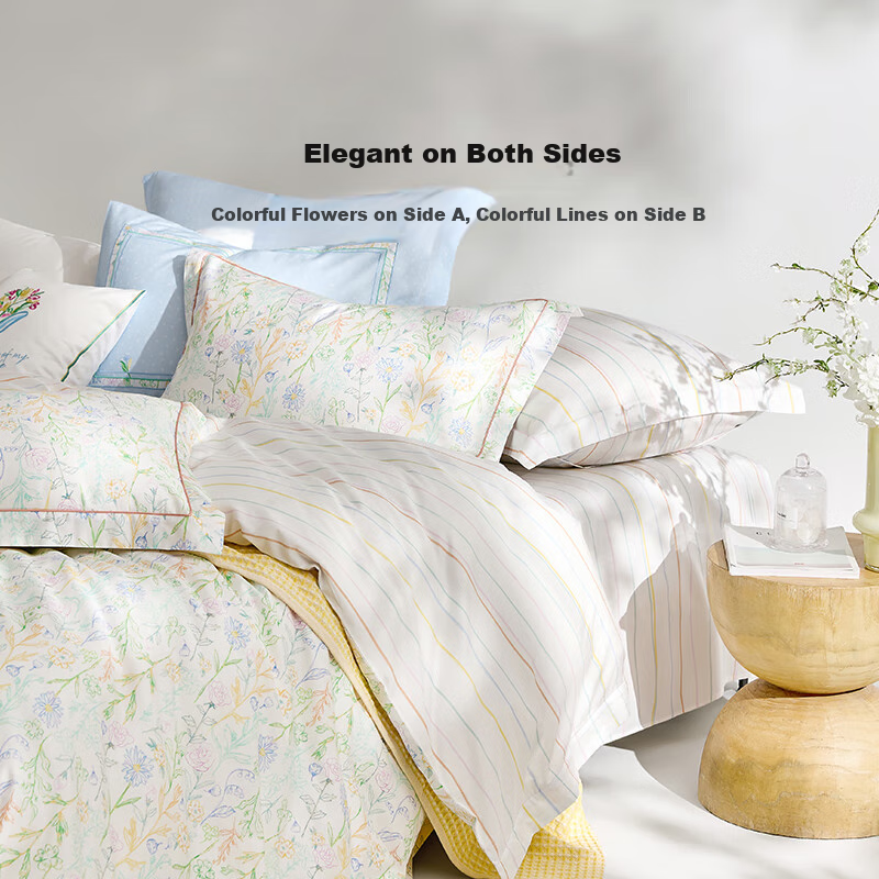 LUOLAI Home Textiles 100% Pure Cotton Four-Piece Bedding Set, All-Cotton Duvet Cover And Bed Sheet 200*230cm, Gree