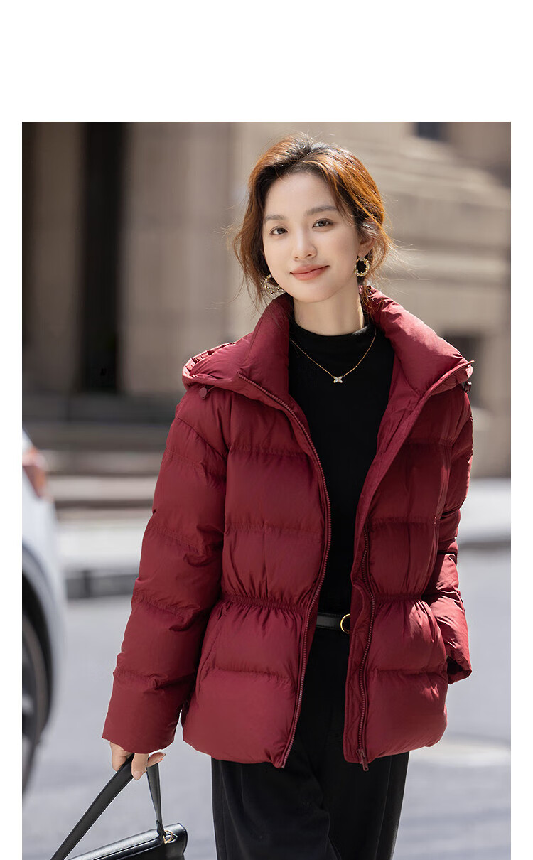 Dme [30D Air Doubt Rubber] Winter Volcanic Rock Infrared Heat-Retaining Antibacterial Hooded Elastic Waist Women's down Jacket 1