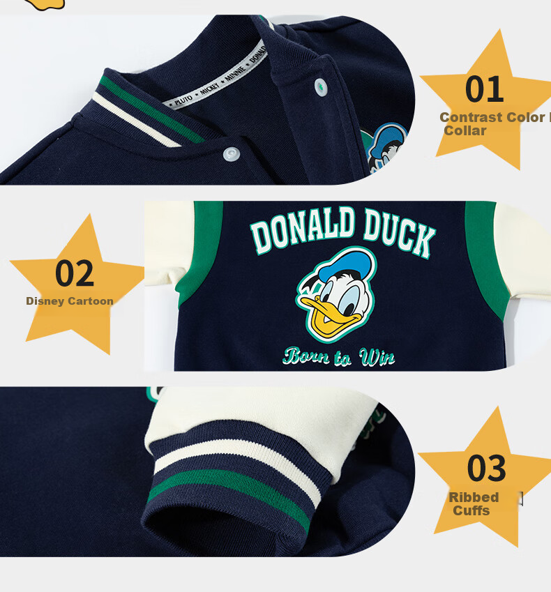 Disney Spring And Autumn Boys' Clothing, Preppy Style Fashion Casual Cartoon Jacket, Comfortable Warm Wear-Resistant Coat, Navy Blue, Size 110 4