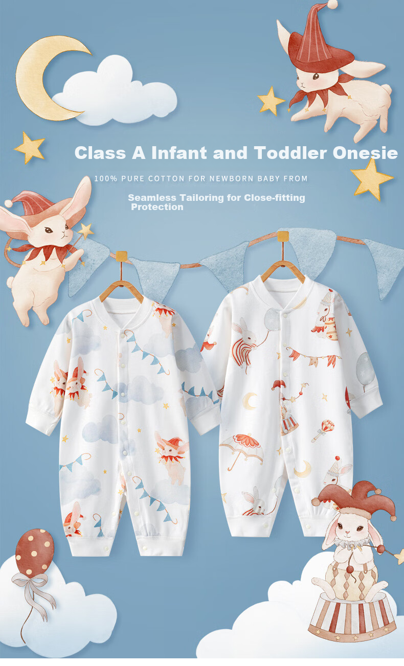 Banjvall Baby Clothes Spring And Summer Infant Bodysuit, Seamless Romper (French Fry Bear + Cake Bear), 66cm 1