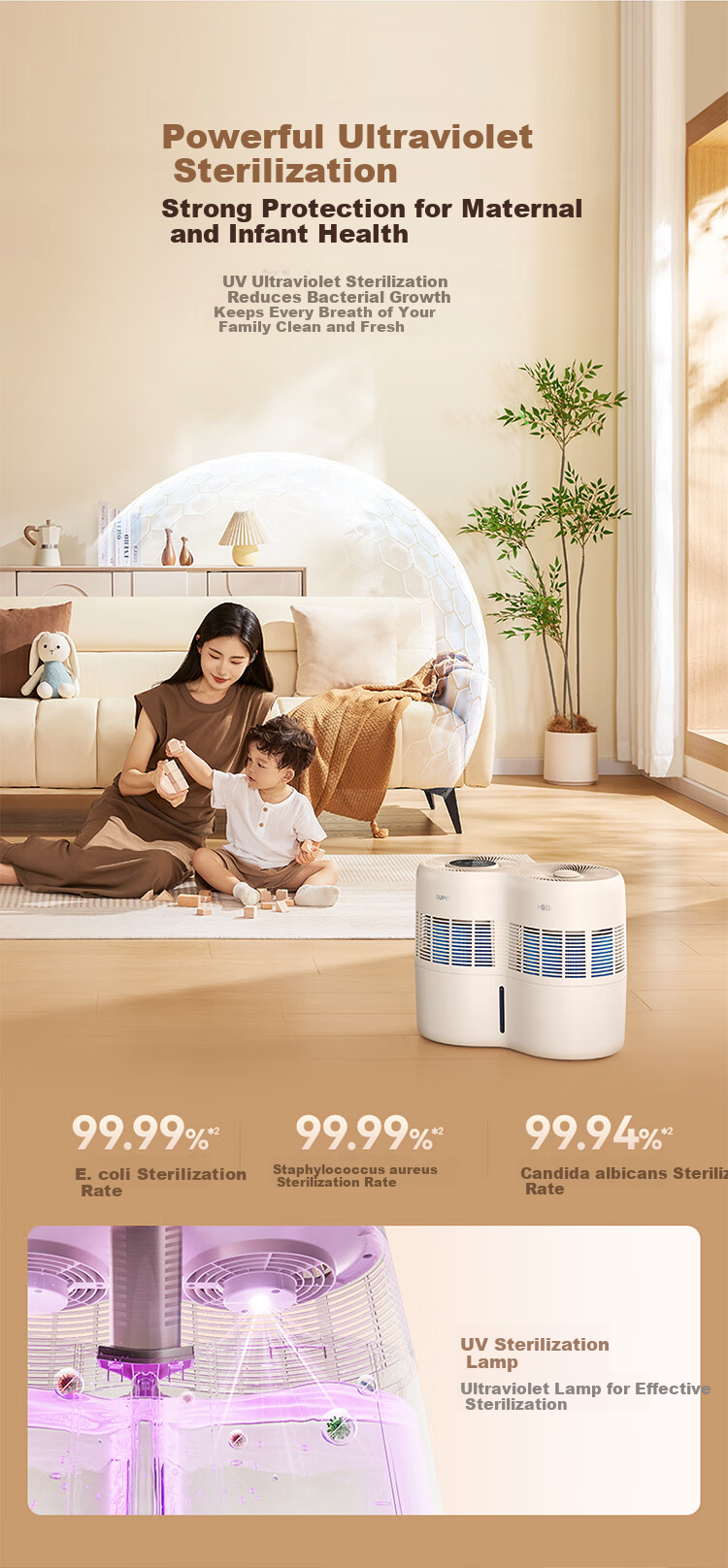 SUPOR [Shuangzixing] High-End Humidifier for Mother And Baby, Home Bedroom Use, No Mist, 1090 Large Humidification Capacity, Floor-Standing Double-Tank Whole House Office Large Space Humidifying Device EHLN-71E 6