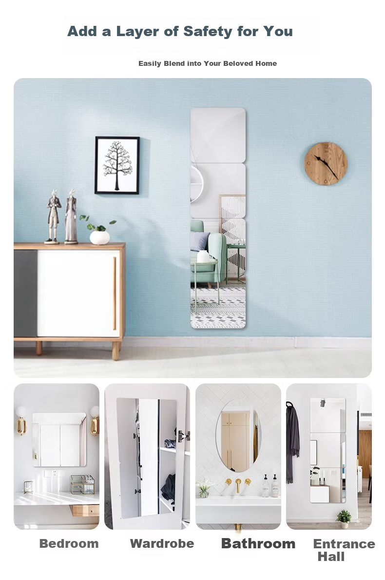 Lingchen Self-Adhesive Full-Length Mirror, No Drilling Required, Acrylic Anti-Breakage Mirror, Dressing Mirror for Rental Apartments, 30*30cm Trendy Wall-Mounted Soft Acrylic Mirror 4