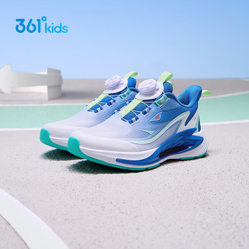 361° Wind Vent 7.0 Kids Running Shoes Spring 2026 Boys and Girls Lightweight Cushioned Professional Dial Sports Shoes Blue Size 38
