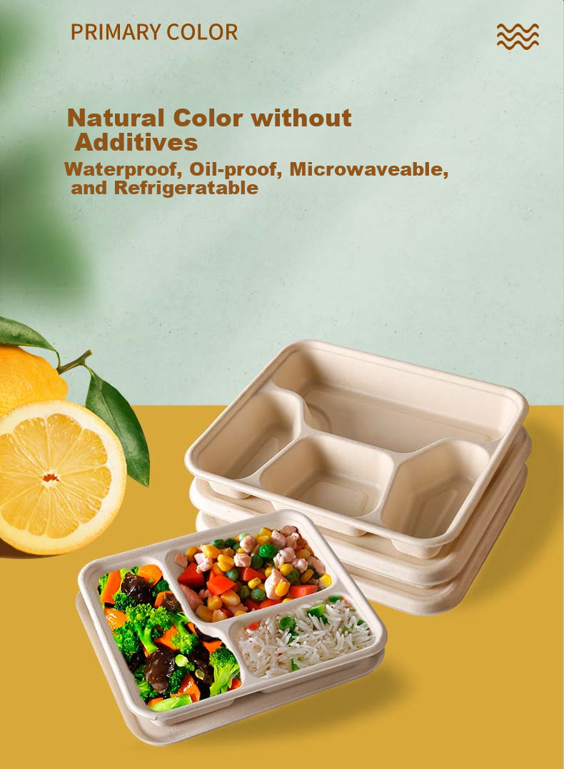Jiamo Disposable Double Compartment Lunch Boxes, 850ml*50 Sets, Salad Bento Boxes, Biodegradable Sugarcane Pulp Takeout Packaging, Fast Food Containers 5