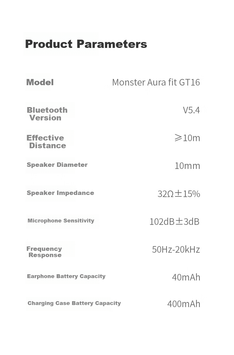 Monster In-Ear True Wireless Bluetooth Earphones, Wireless Sports Gaming Headset, Call Noise Reduction, Bluetooth 5.4, Compatible with Apple And Huawei Phones GT16 White 15