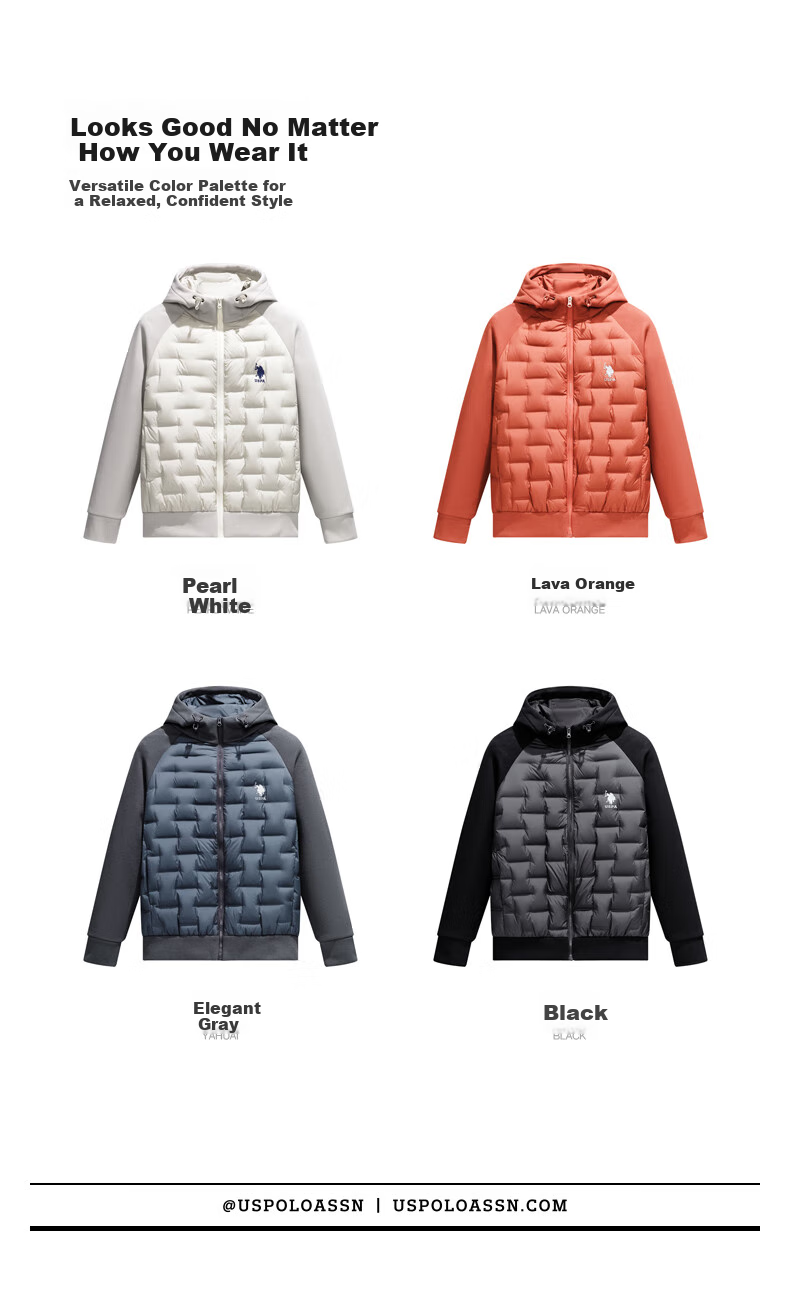 U.S. POLO ASSN. down Jacket, Autumn And Winter Men's Casual Warm Hooded Jacket, Men's Couple Sweatshirt Coat, Pearl White, XL 19