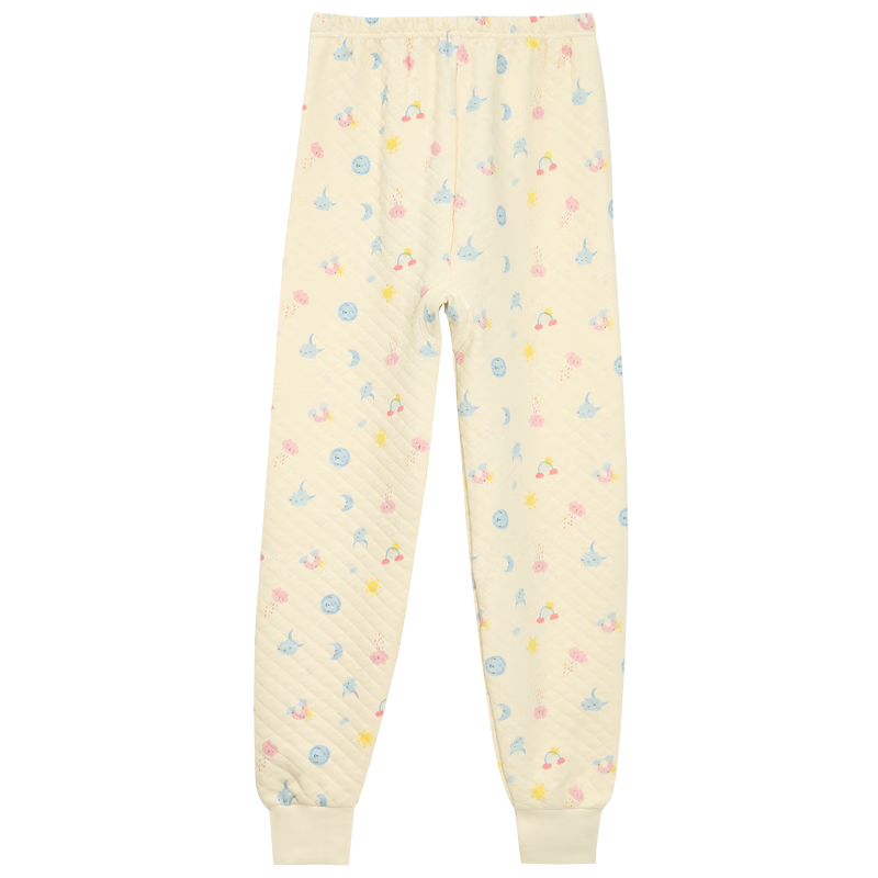Hodohome Kids Thermal Pants Girls Antibacterial Three-Layer Thickened Cotton Autumn Trousers Air Layer Sleep Pants Yellow 270 Size 130