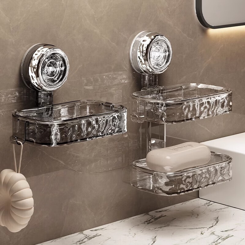 YOUQIN Suction Cup Soap Dish, Wall-Mounted, No Drilling Required, Drainage, Hollow Design, Made of PC Material