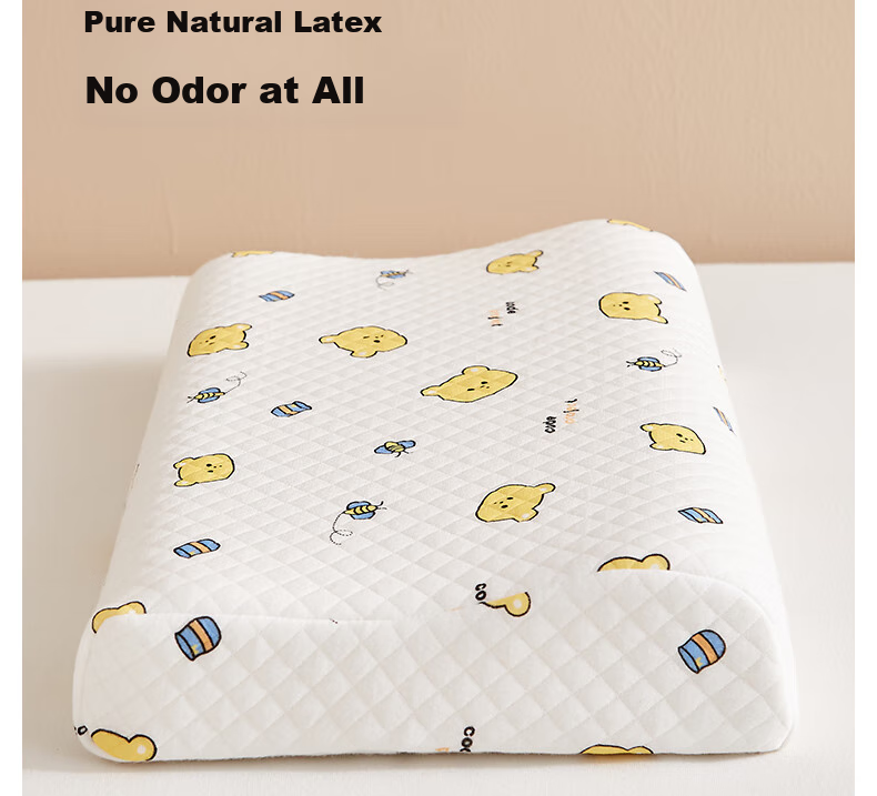 Hongdou Children's Pillow A-Class Latex Pillow Core 93% Thai Latex Original Liquid Pure Cotton Pillowcase 30×50×3/9cm Bear 11