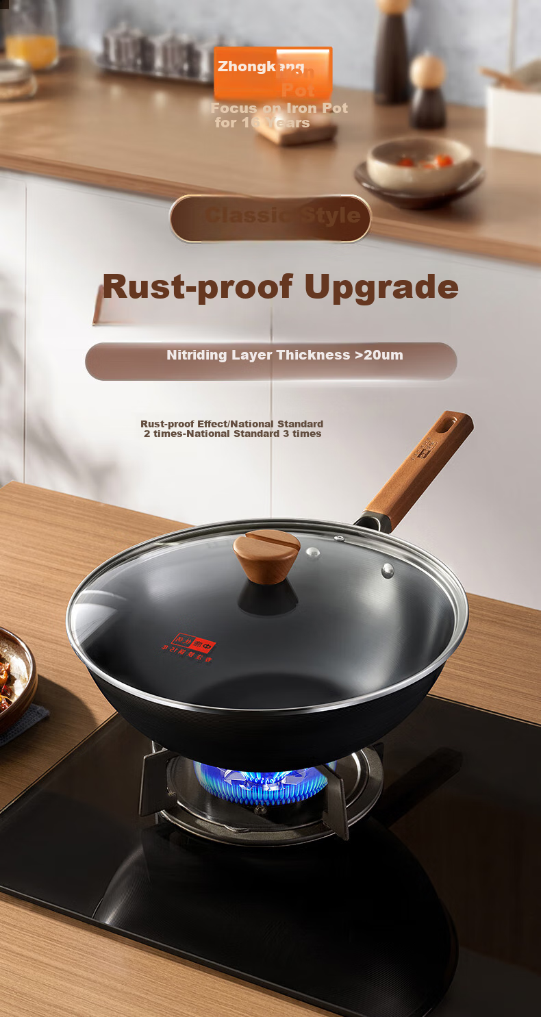 Zhongkang Titanium Antibacterial Bionic Non-Stick Iron Pan without Coating for Home Use, Suitable for Frying Eggs, Compatible with Induction Cookers, 28cm 2