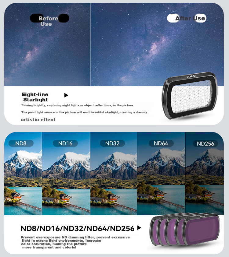 Yingshijiang Pocket 3 Filter Magnetic Quick-Release Adjustable ND Neutral Density Filter Set, 1/4 Black Soft CPL Polarizing Starlight, Pocket Camera Lens Accessories, Teleconverter 5