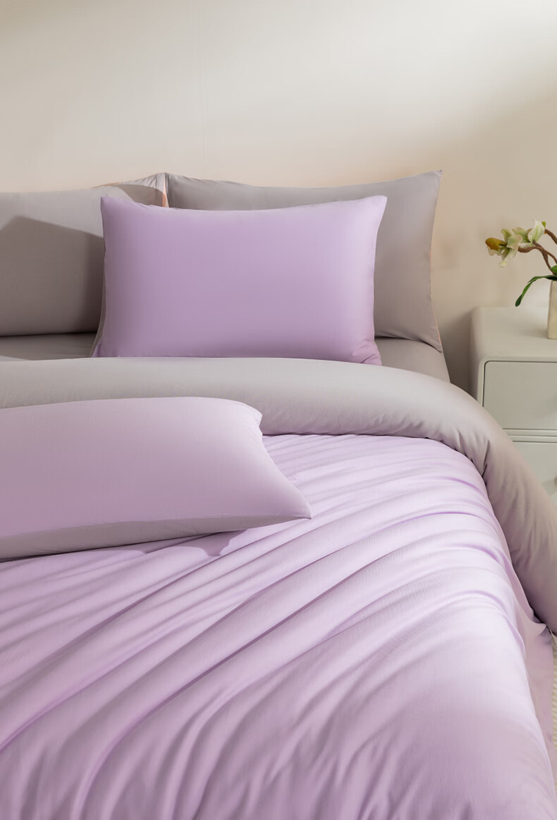 Hengyuanxiang Pure Cotton Four-Piece Bedding Set, Class A Knitted Nai Tei Cotton, 100% Pure Cotton Bedding Set, Lavender Purple, 2.2*2.4m 7