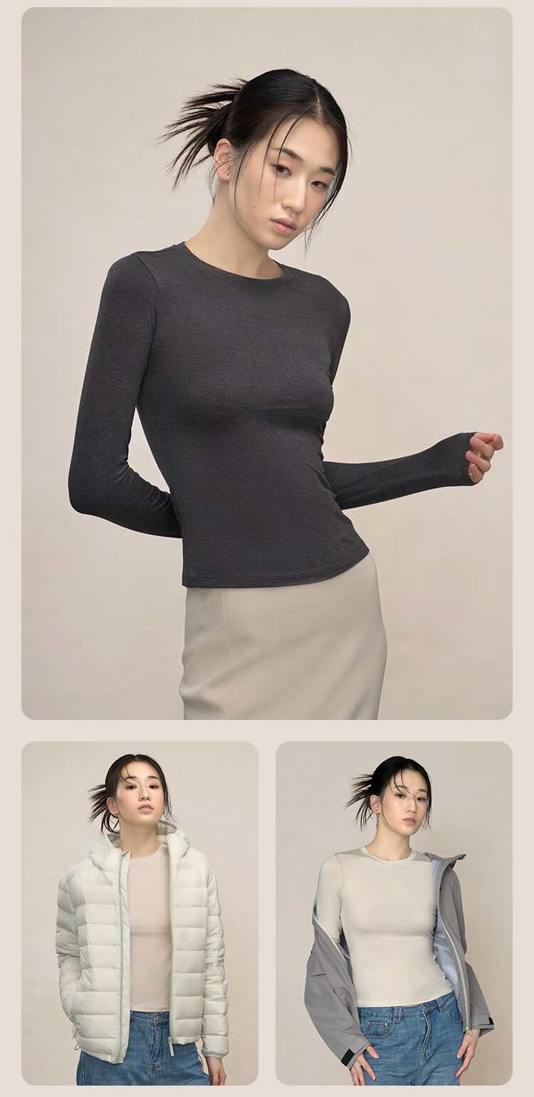 One's Member Lightweight Warm Soft Round Neck Modal Acrylic Seamless Slimming Base Layer Shirt 1