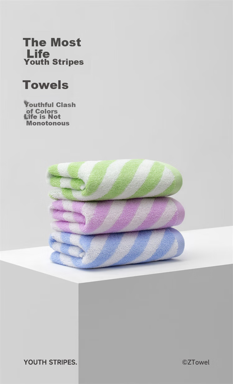 A-Life Sealed Striped Towel, Pure Cotton, 3-Pack, Xinjiang Long-Staple Cotton Class A Towels for Men, Soft Home Face Towels 1