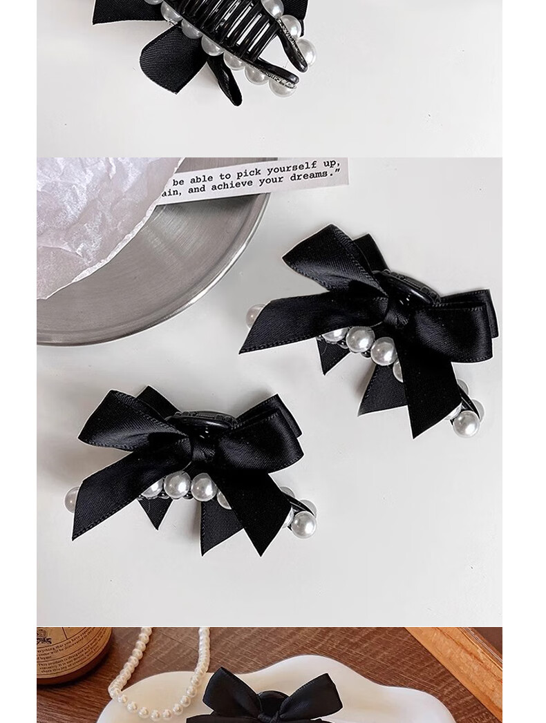 Jianying Shu French Pearl Black Bowknot 2-Piece Hair Claw Clip Hair Accessories for Women 4
