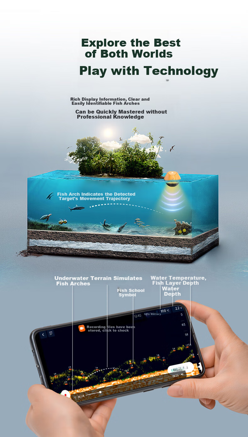 HIKMICRO Wireless Sonar Fish Finder, Ultrasonic Fishing Locator Detector, Camera, Underwater Smartphone, High-Definition Visual Gadget 3