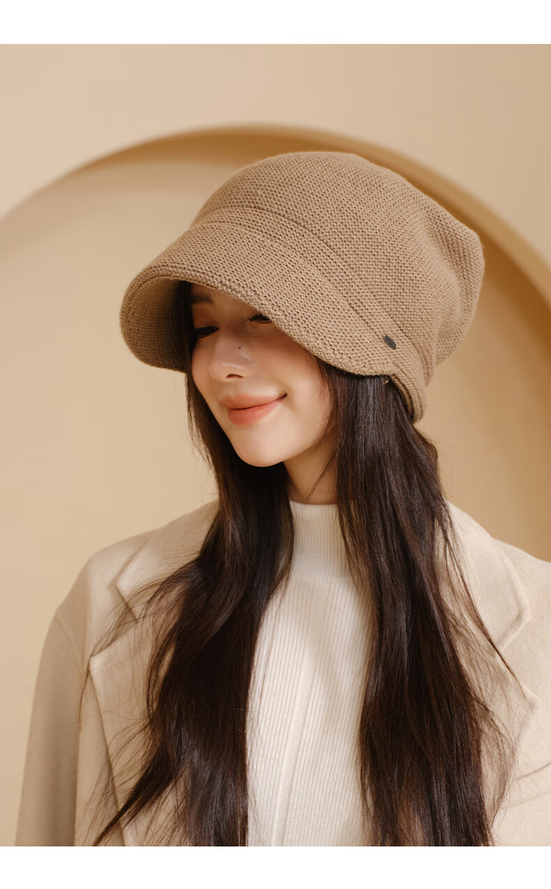 CACUSS Pure Wool Knit Hat Women Winter Warm Woolen Cap Large Head Circumference Slim Face Cold Hat Winter Beanie Slouchy Hat for Women 7