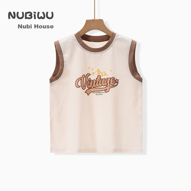 NUBIWU Children's Pure Cotton Tank Top, Summer Lightweight Breathable Undershirt, Boys Stylish Printed Sleeveless T-Shirt, Wide-Shoulder Vest