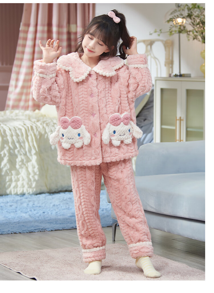 LangSha Children's Coral Fleece Pajamas Girls Autumn Winter 2025 New Thickened Flannel Homewear for Big Girls 7