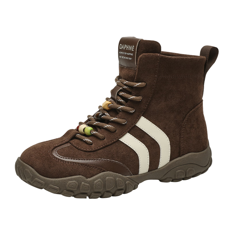 DAPHNE Vintage Versatile Fleece-Lined Short Boots Women Thick Sole Casual Sports High-Top Trainer Martin Boots Coffee Color Size 36