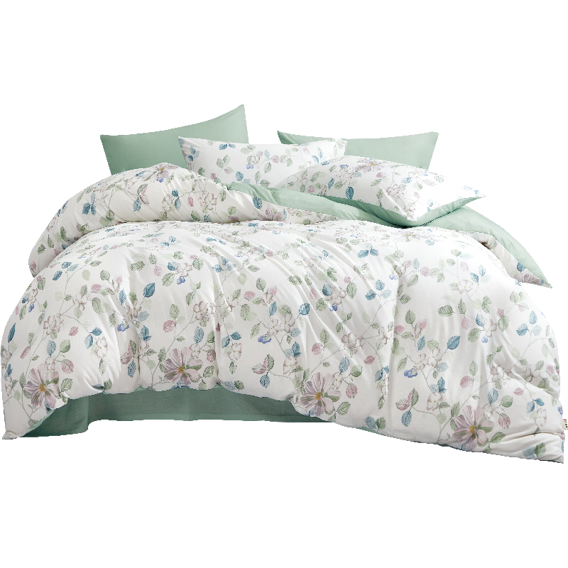 Hengyuanxiang All-Cotton Four-Piece Set, Class A Knitted Nai Tei Cotton, 100% Pure Cotton Bedding Set, Fan Ye (Gray), 2*2.3m