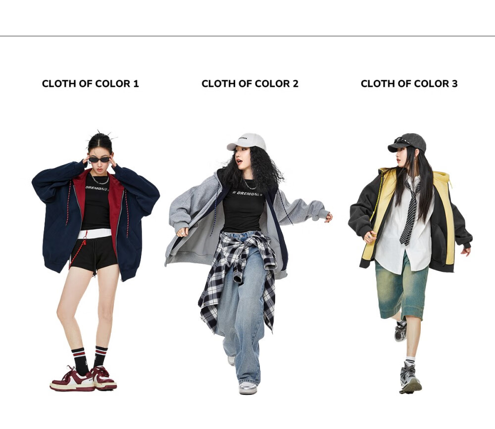 ICH MODE Women's Hoodie American Vintage Loose Fit Zip-up Sweatshirt Spring Autumn New Light Heather Gray L 2