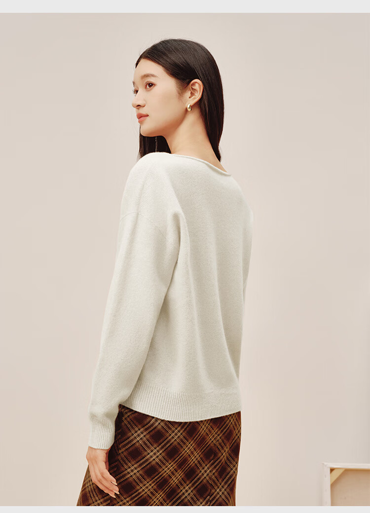 JD Jingzao Women's Wool Sweater Off-Shoulder Cashmere Knit Pullover Cream White XL Autumn Winter 2025 New 2