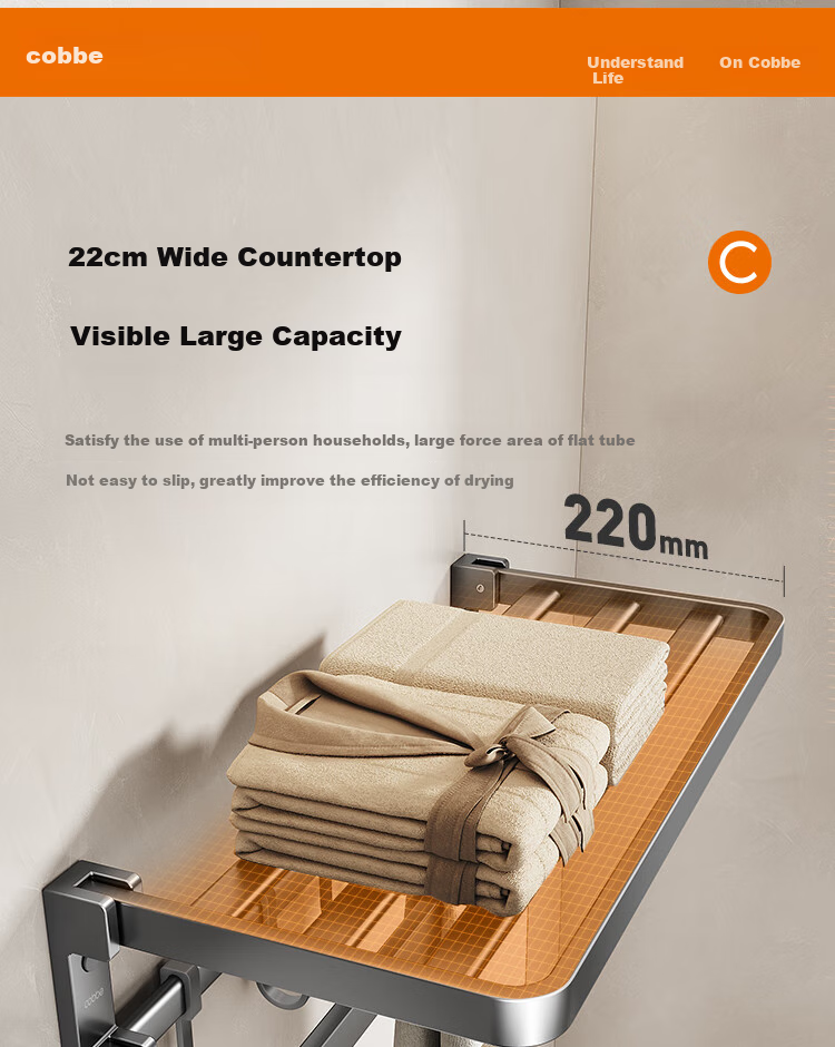Cobbe Bathroom Storage Rack, Toilet No-Drilling Towel Holder, Space Aluminum Organizer Hooks 6