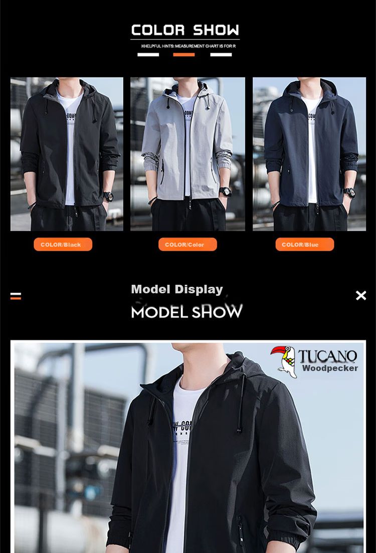 TUCANO Men's Jacket, Spring And Autumn Season, Trendy Loose-Fitting Hooded Simple Versatile Windproof Casual Outerwear for Me 7