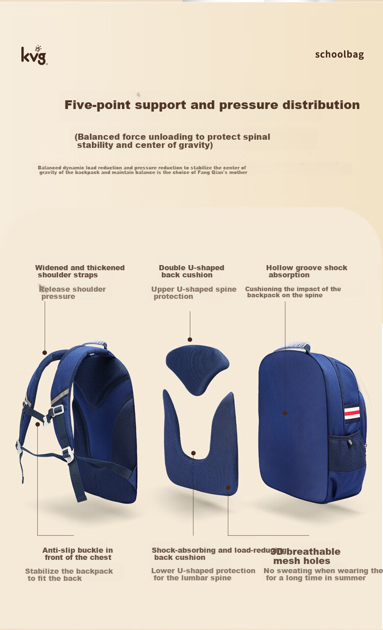 KVG Schoolbag for Primary School Students, Children's Backpack with Spine Protection And Load Reduction, Suitable for Grades 1-4 Boys' Backpack 6