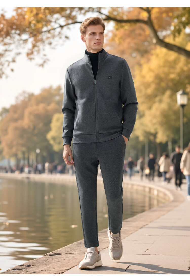 MONTAGUT Men's Spring and Autumn Casual Sports Set Fashion Stand Collar Zip-up Sweatshirt and Sweatpants Two-Piece Set Medium Gray 2XL 9