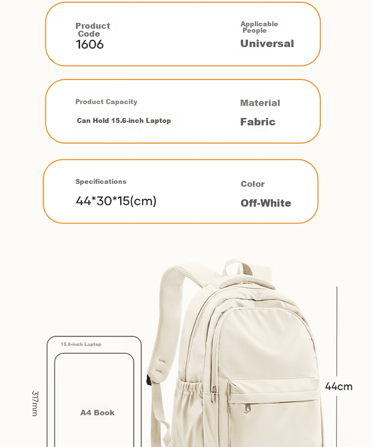 Landcase Backpack for Middle School, High School And College Students, Stylish Large Capacity Backpack for Girls, Campus Style, Model 1606 White 14