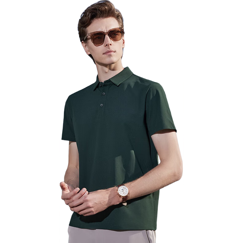 Youngor [Sun Protection Cooling] Summer Men's Short Sleeve Polo Shirt Casual Moisture-Wicking Breathable T-Shirt Dark Green M